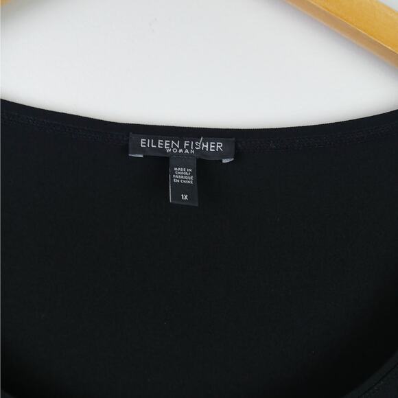 Eileen Fisher Women's SZ 1X 100% Silk Scoop Neck Tee In Black Elevated Basic - Picture 4 of 5